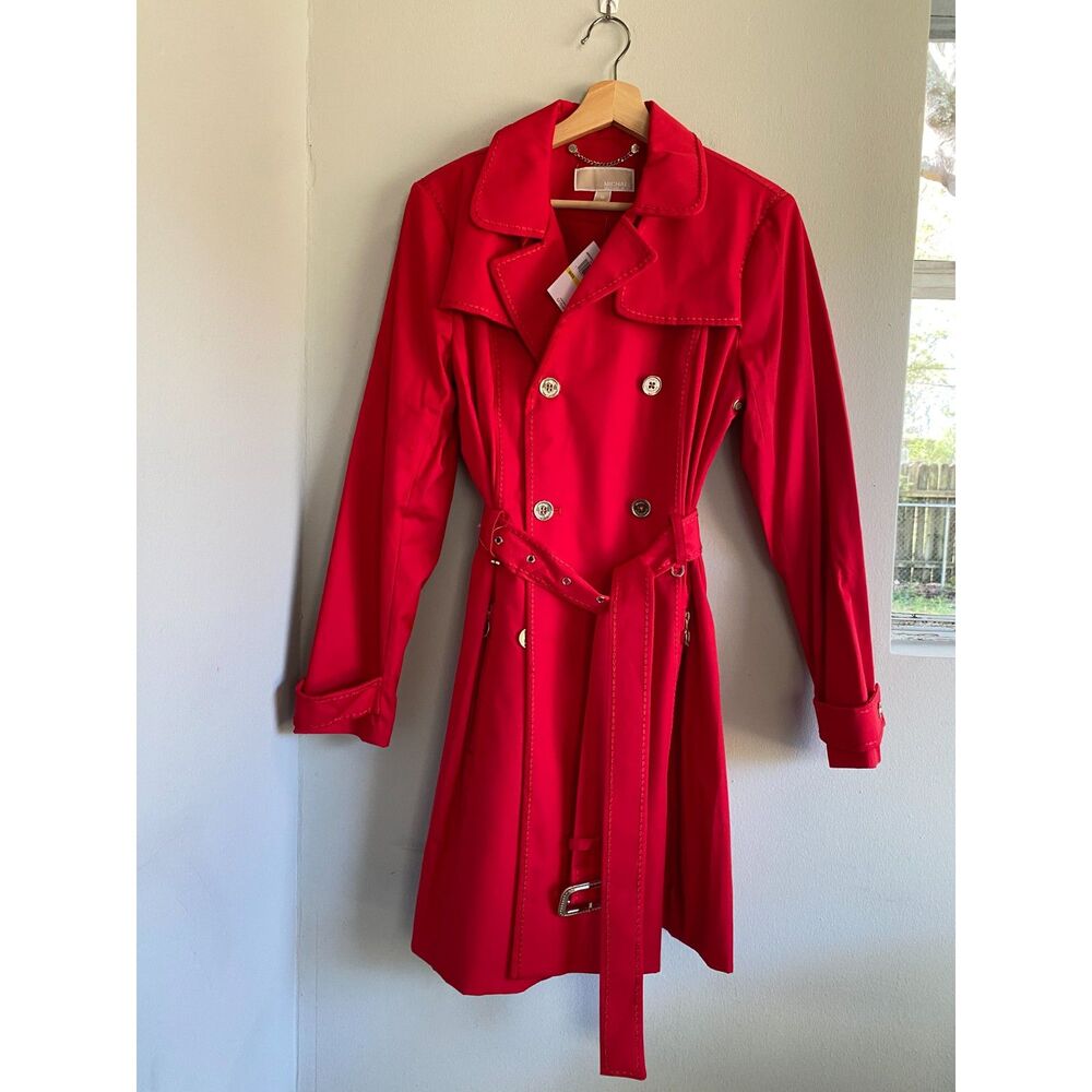 NWT True Red Michael Kors Belted Trench Coat Women’s Size M Is A Stunner